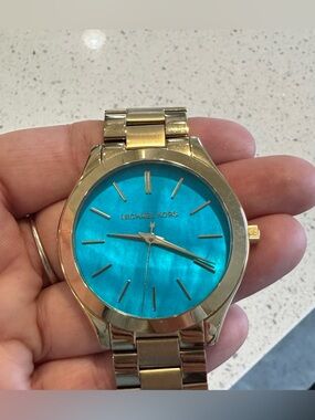 Michael Kors Gold-Tone Bracelet Watch with Turquoise Dial